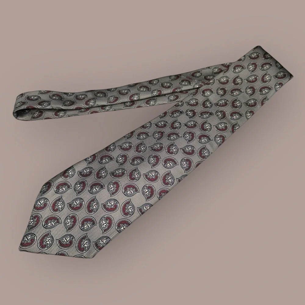 Polo Ralph Lauren Men's Silk Tie - Paisley Print -‎ Titanium Beige & Red - 59
